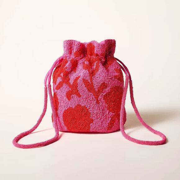 kate spade Handbags - NWT Kate Spade x Target Beaded‎ Floral Bucket Bag Pink/Red Drawstring